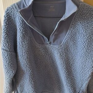 Aerie Light Blue Sherpa Quarter-Zip Sweater